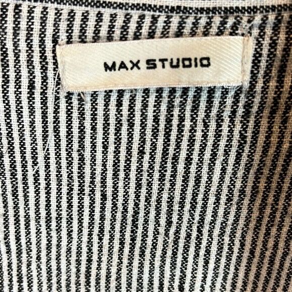 Max Studio Women's Jacket Linen Blend Large Black White Cardigan Lagenlook - Picture 2 of 10